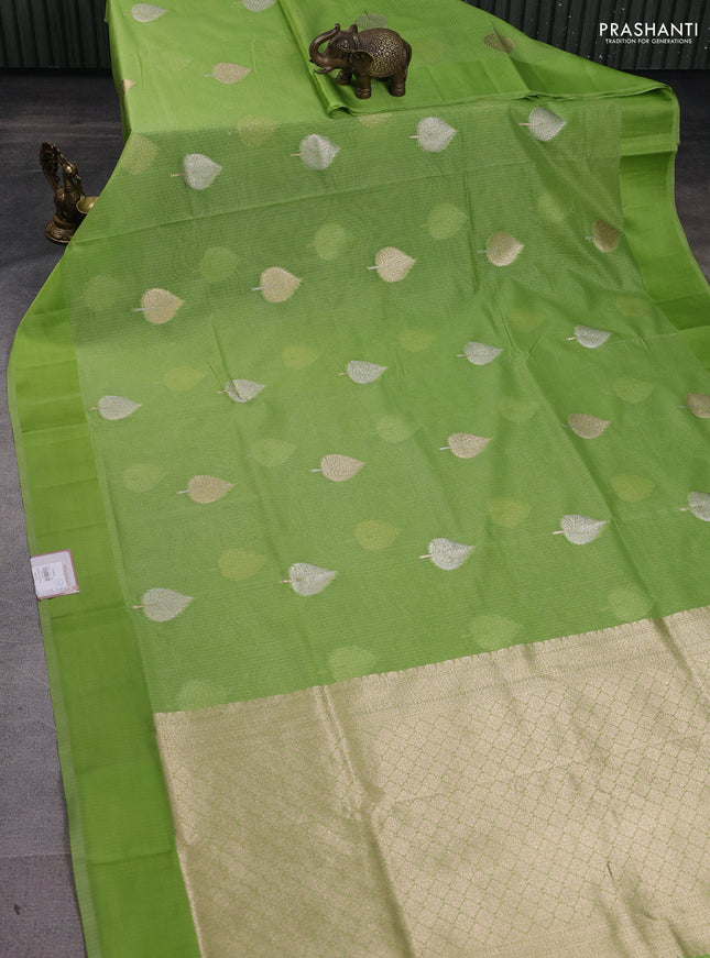 Art kota saree light green with zari woven buttas and satin border