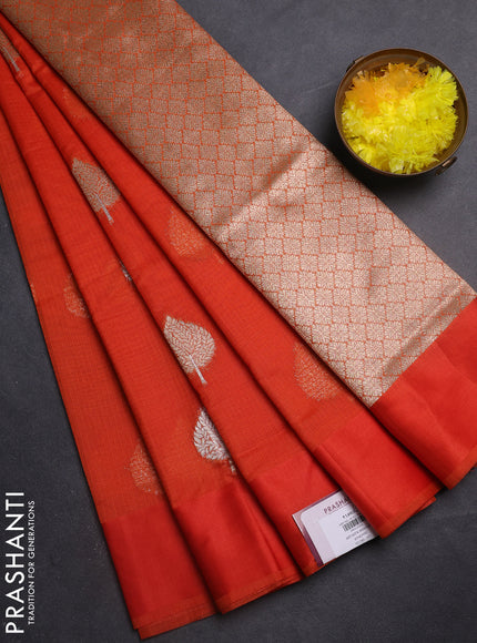 Art kota saree orange with zari woven buttas and satin border
