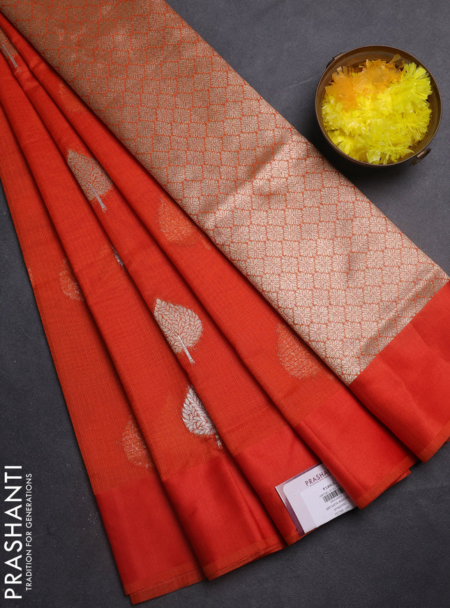 Art kota saree orange with zari woven buttas and satin border