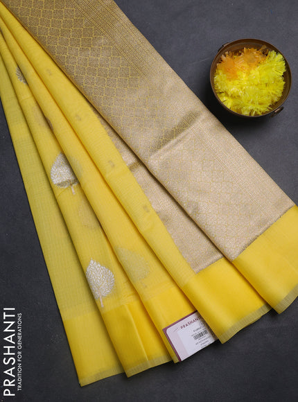 Art kota saree yellow with zari woven buttas and satin border