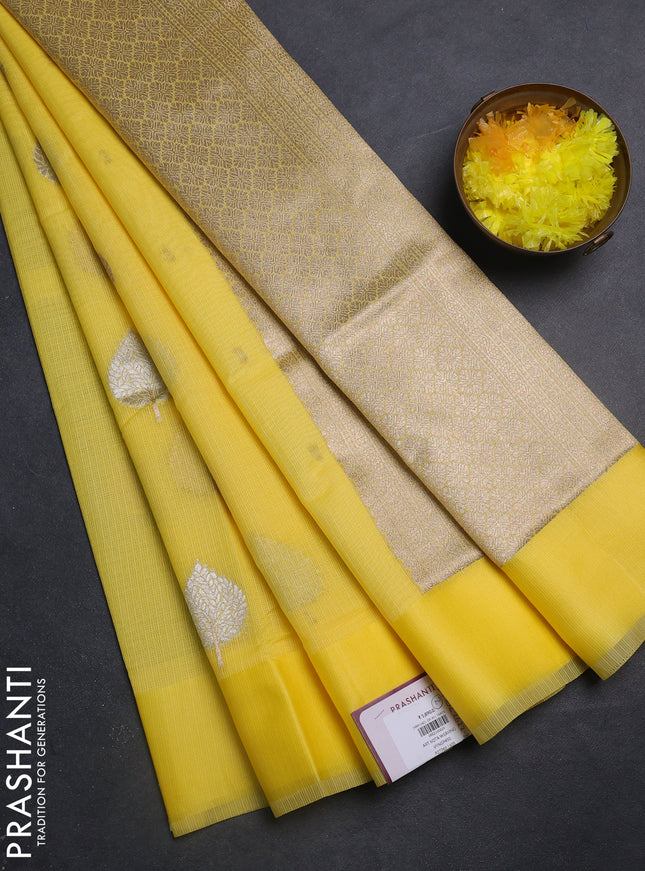 Art kota saree yellow with zari woven buttas and satin border