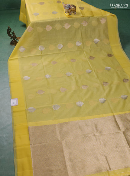 Art kota saree yellow with zari woven buttas and satin border