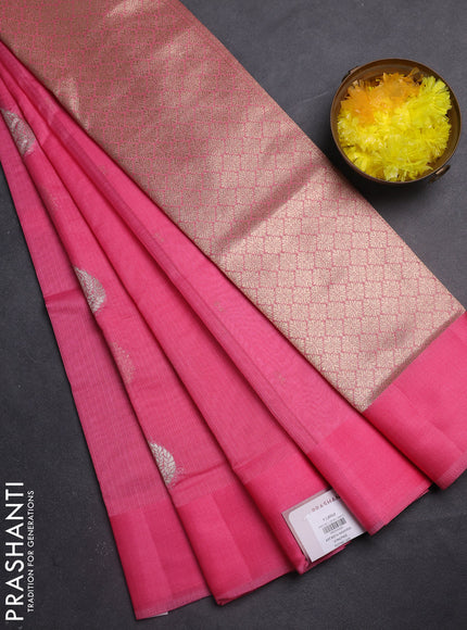 Art kota saree peach pink with zari woven buttas and satin border