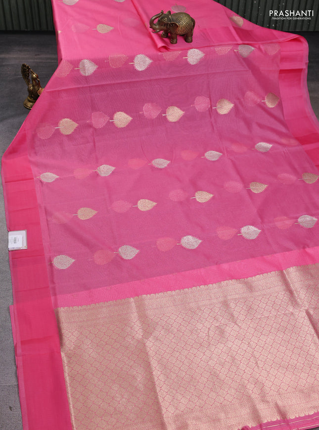 Art kota saree peach pink with zari woven buttas and satin border