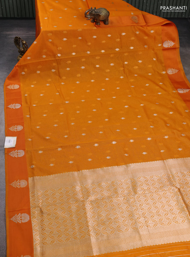 Art kota saree dark mustard with silver & gold zari woven buttas and zari woven butta border