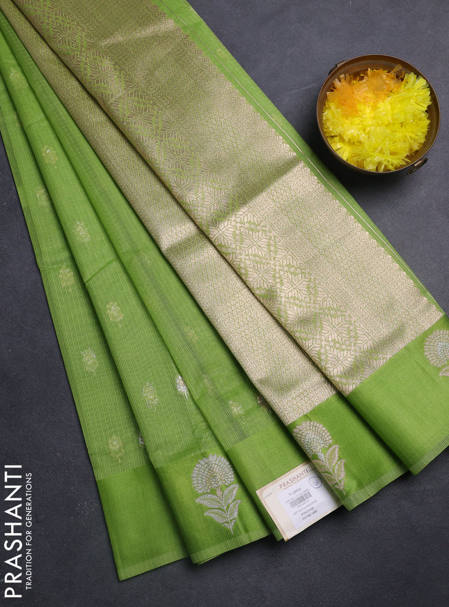 Art kota saree light green with silver & gold zari woven buttas and zari woven butta border