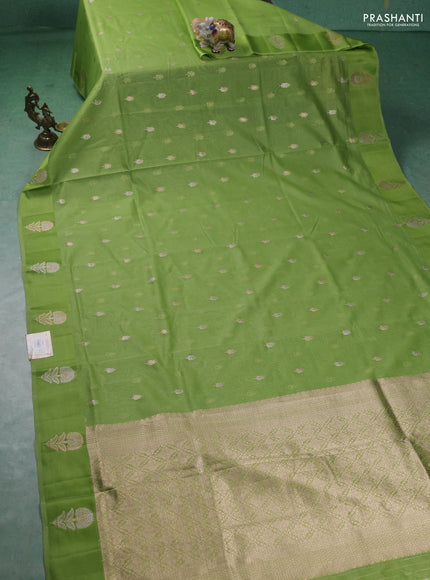 Art kota saree light green with silver & gold zari woven buttas and zari woven butta border