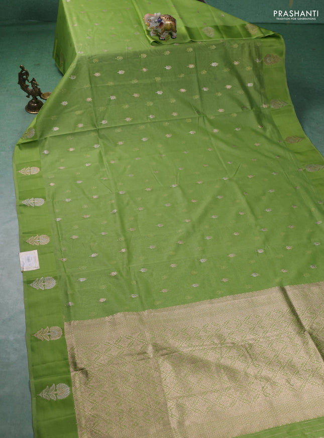 Art kota saree light green with silver & gold zari woven buttas and zari woven butta border