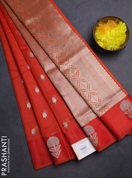 Art kota saree orange with silver & gold zari woven buttas and zari woven butta border
