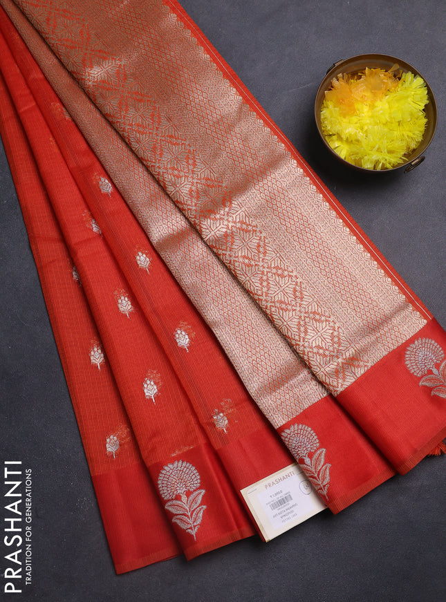 Art kota saree orange with silver & gold zari woven buttas and zari woven butta border