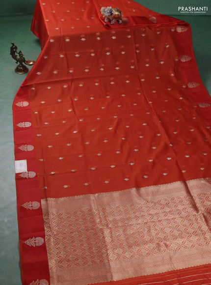 Art kota saree orange with silver & gold zari woven buttas and zari woven butta border