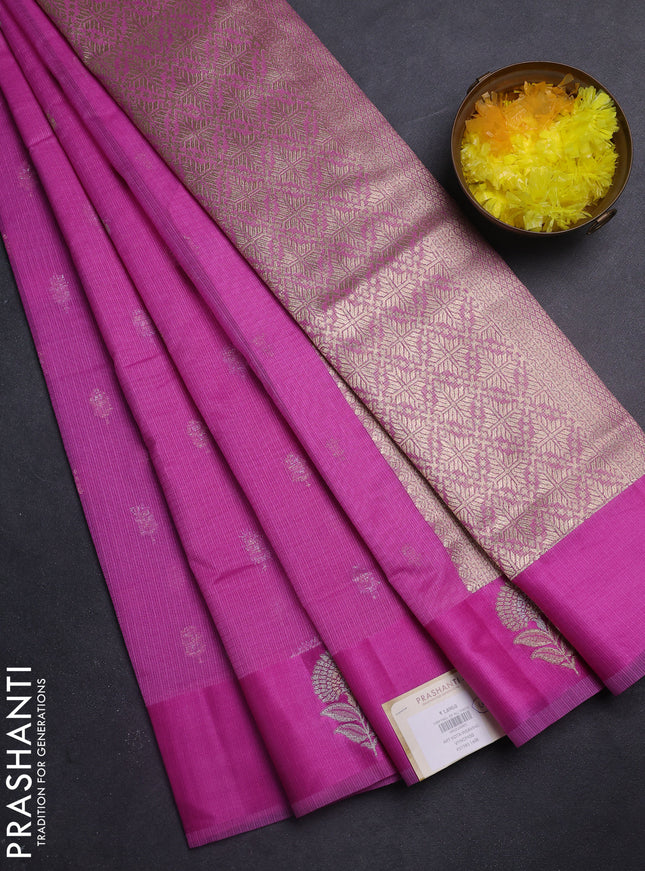 Art kota saree pink shade with silver & gold zari woven buttas and zari woven butta border