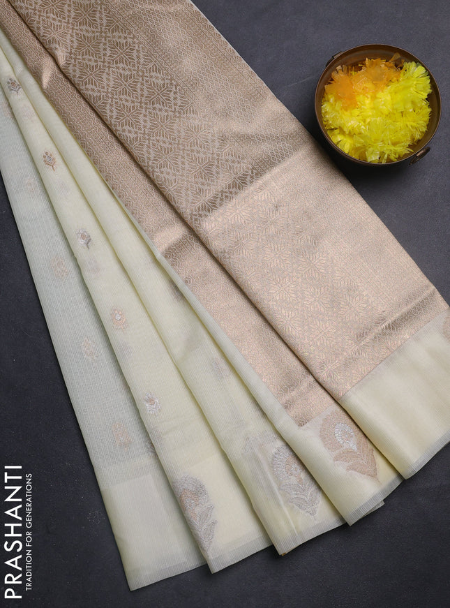 Art kota saree cream with silver & gold zari woven buttas and zari woven butta border