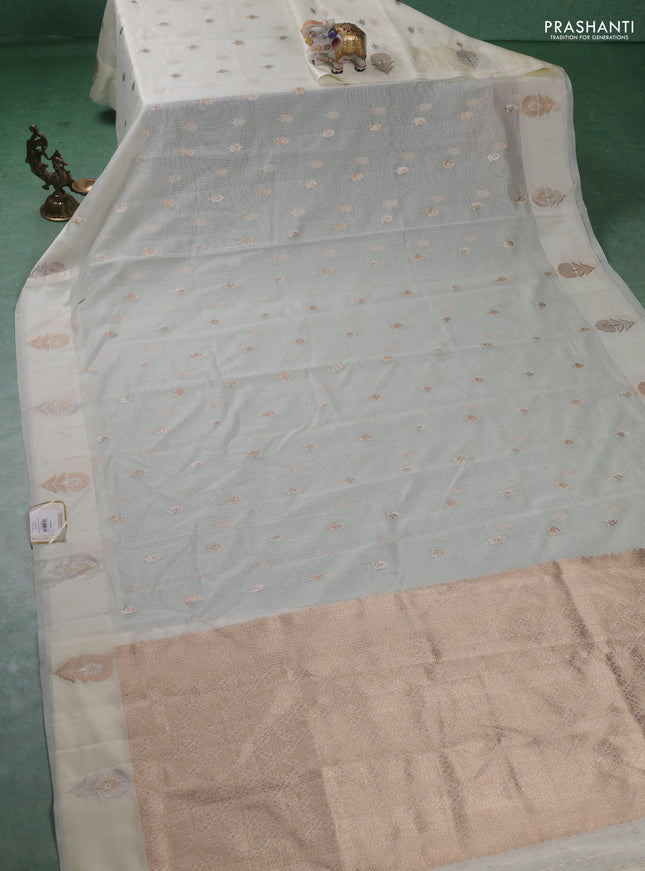 Art kota saree cream with silver & gold zari woven buttas and zari woven butta border