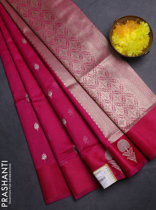 Art kota saree magenta pink with silver & gold zari woven buttas and zari woven butta border