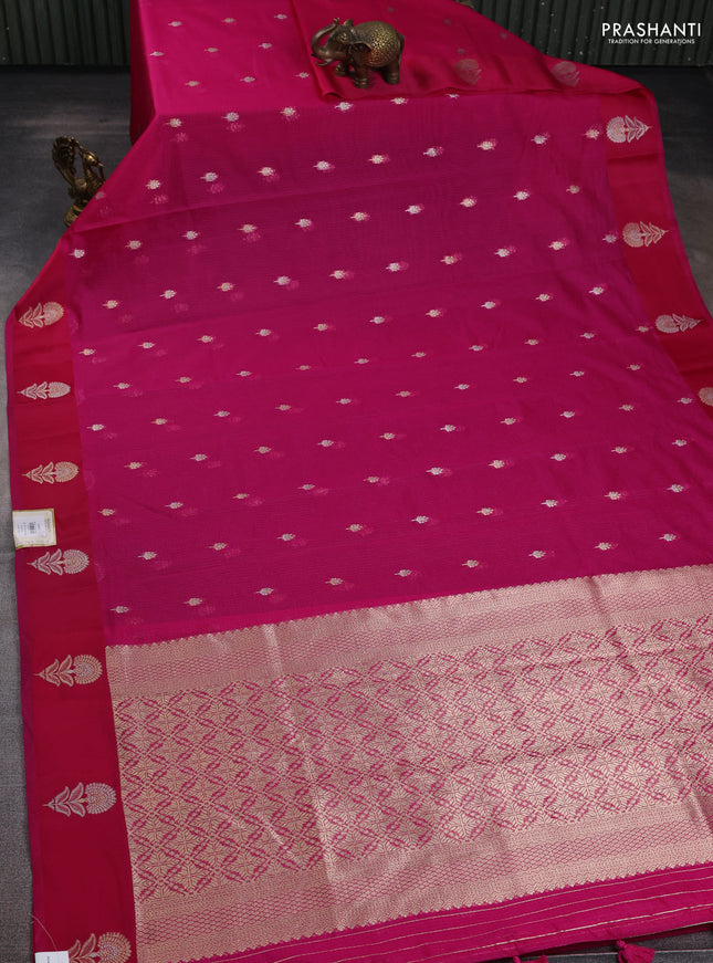 Art kota saree magenta pink with silver & gold zari woven buttas and zari woven butta border