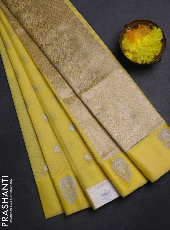 Art kota saree pale yellow with silver & gold zari woven buttas and zari woven butta border