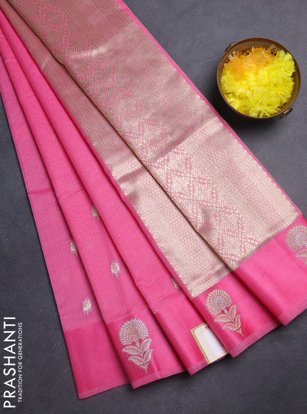 Art kota saree light pink with silver & gold zari woven buttas and zari woven butta border