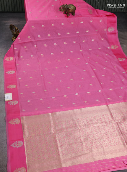 Art kota saree light pink with silver & gold zari woven buttas and zari woven butta border