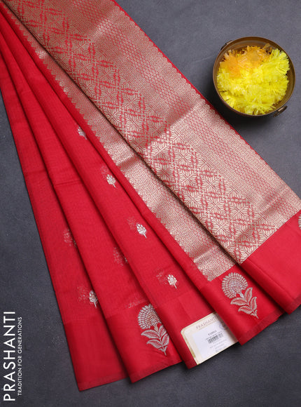 Art kota saree red with silver & gold zari woven buttas and zari woven butta border