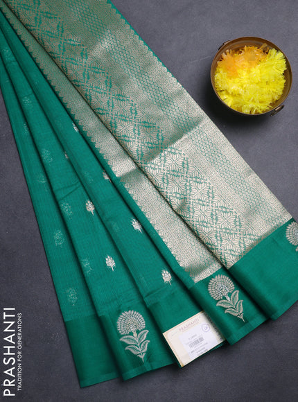 Art kota saree teal green with silver & gold zari woven buttas and zari woven butta border