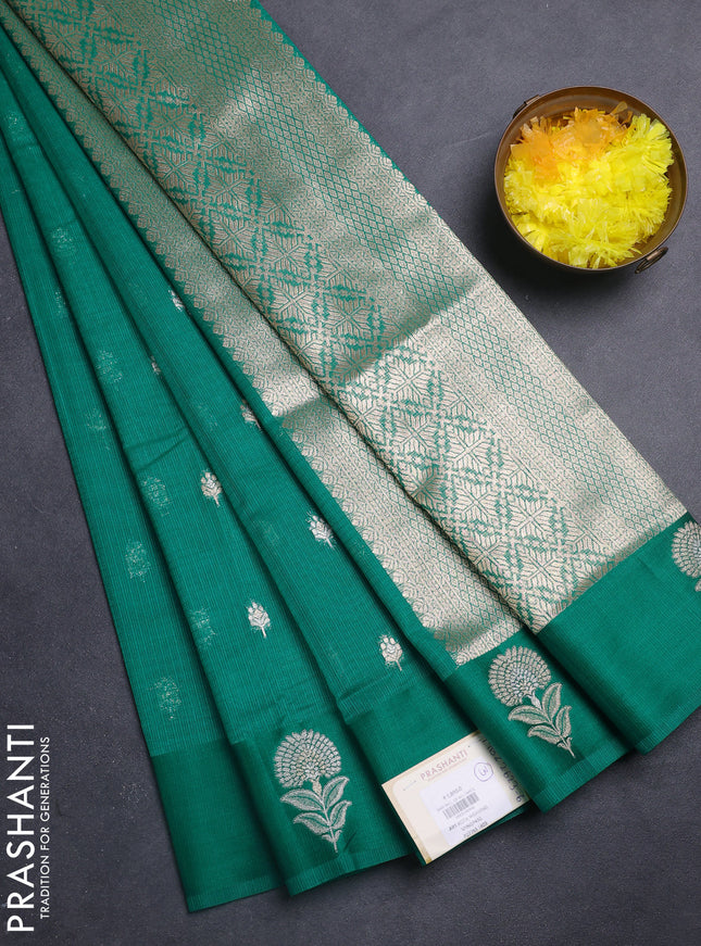 Art kota saree teal green with silver & gold zari woven buttas and zari woven butta border