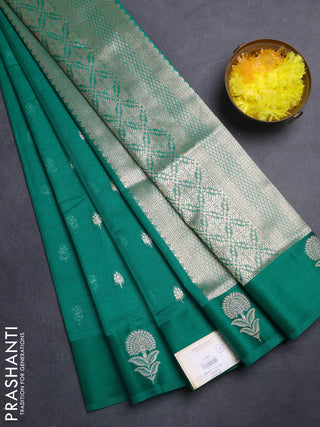 Art kota saree teal green with silver & gold zari woven buttas and zari woven butta border