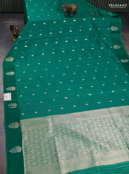 Art kota saree teal green with silver & gold zari woven buttas and zari woven butta border