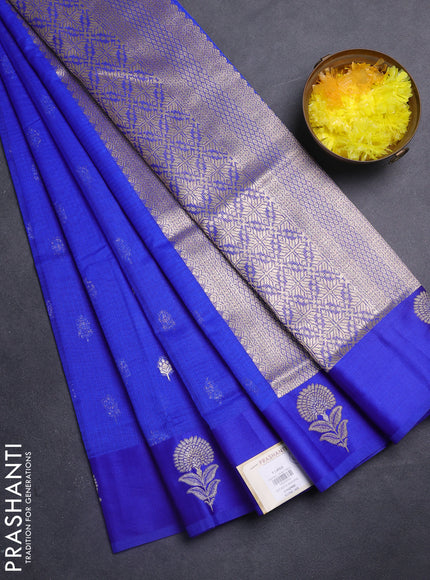Art kota saree royal blue with silver & gold zari woven buttas and zari woven butta border