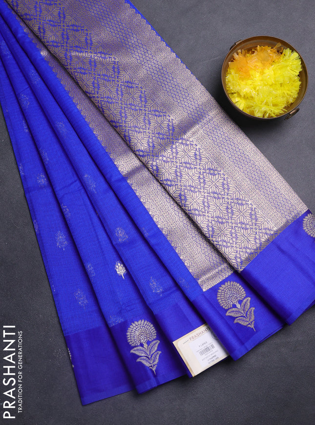 Art kota saree royal blue with silver & gold zari woven buttas and zari woven butta border