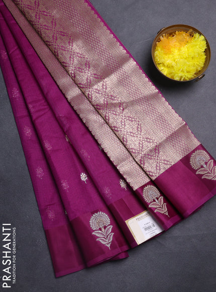 Art kota saree purple with silver & gold zari woven buttas and zari woven butta border