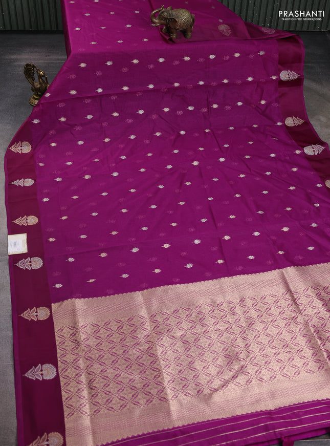 Art kota saree purple with silver & gold zari woven buttas and zari woven butta border