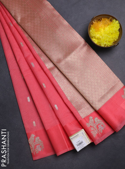 Art kota saree peach shade with allover zari woven buttas and zari woven butta border