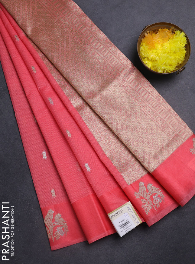 Art kota saree peach shade with allover zari woven buttas and zari woven butta border