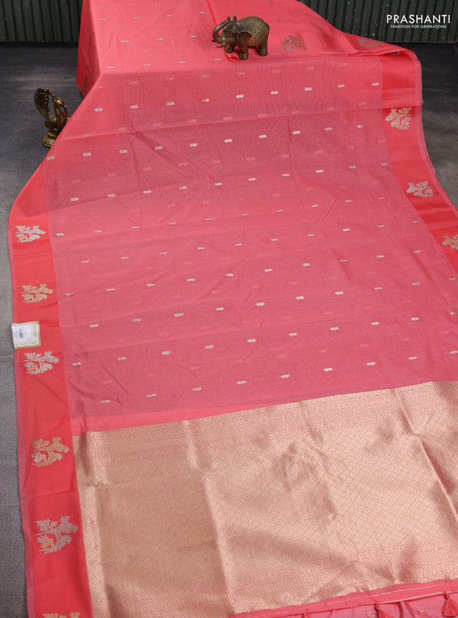 Art kota saree peach shade with allover zari woven buttas and zari woven butta border
