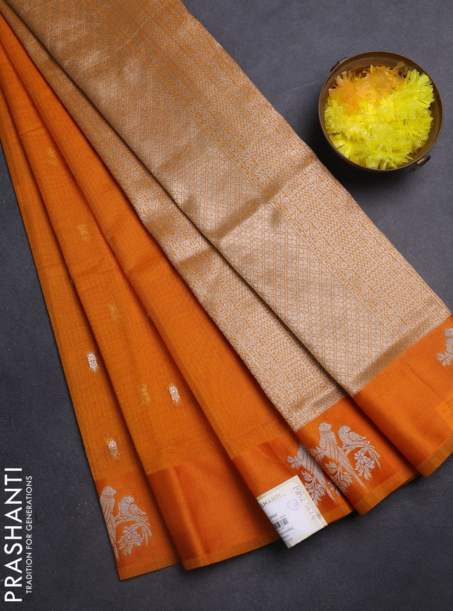 Art kota saree dark mustard with allover zari woven buttas and zari woven butta border
