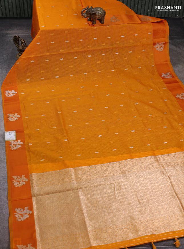 Art kota saree dark mustard with allover zari woven buttas and zari woven butta border
