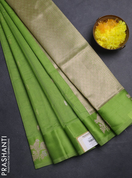 Art kota saree parrot green with allover zari woven buttas and zari woven butta border