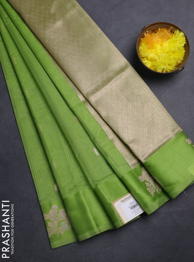 Art kota saree parrot green with allover zari woven buttas and zari woven butta border