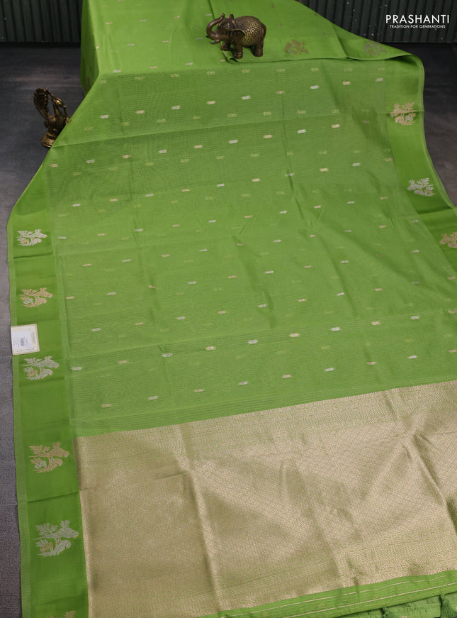Art kota saree parrot green with allover zari woven buttas and zari woven butta border