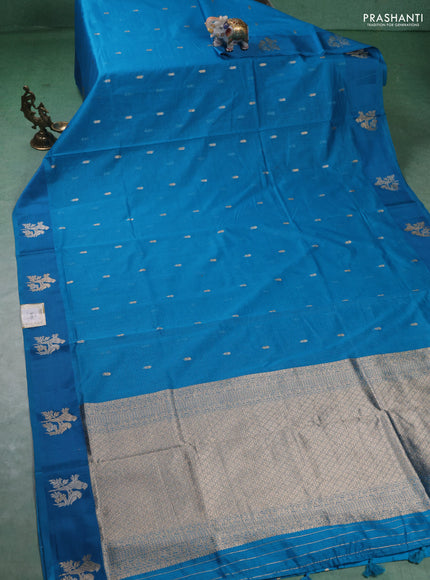 Art kota saree cs blue with allover zari woven buttas and zari woven butta border