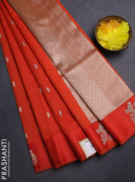 Art kota saree rustic orange with allover zari woven buttas and zari woven butta border