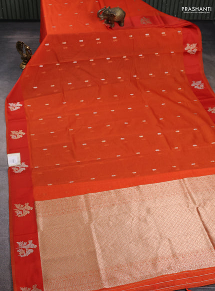 Art kota saree rustic orange with allover zari woven buttas and zari woven butta border