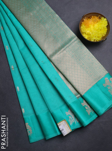 Art kota saree teal green with allover zari woven buttas and zari woven butta border