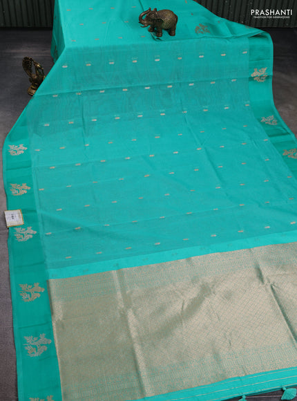 Art kota saree teal green with allover zari woven buttas and zari woven butta border