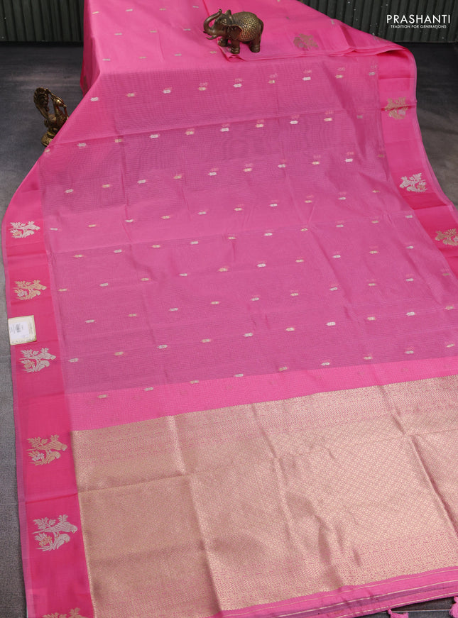 Art kota saree light pink with allover zari woven buttas and zari woven butta border