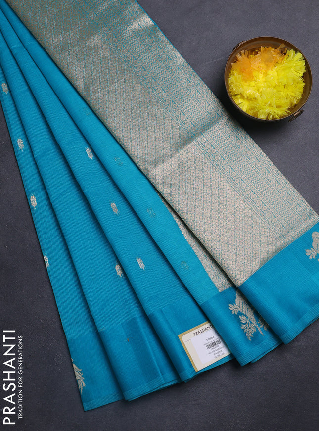 Art kota saree teal blue with allover zari woven buttas and zari woven butta border