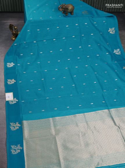 Art kota saree teal blue with allover zari woven buttas and zari woven butta border