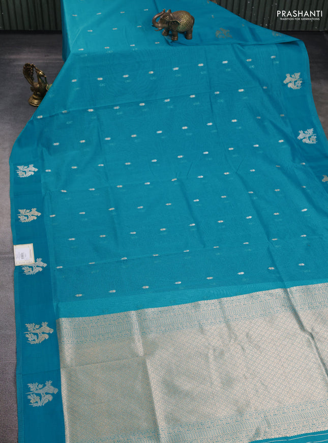 Art kota saree teal blue with allover zari woven buttas and zari woven butta border