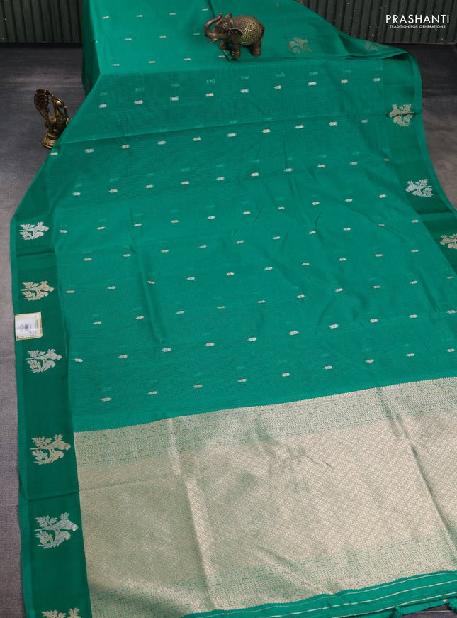 Art kota saree green with allover zari woven buttas and zari woven butta border